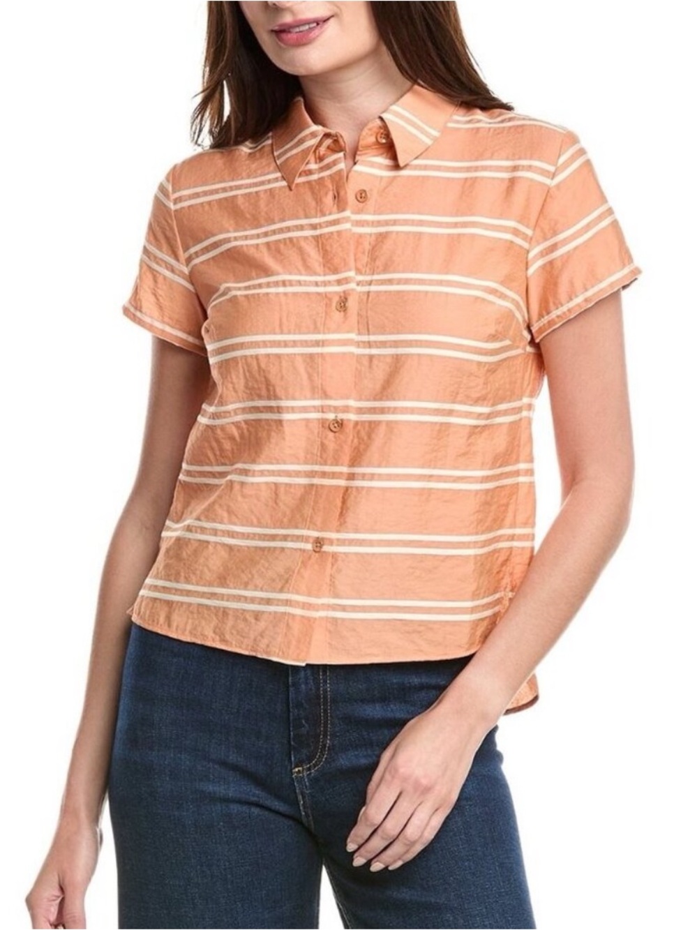 Striped Short-Sleeve Button-Up Camp Top Sz M